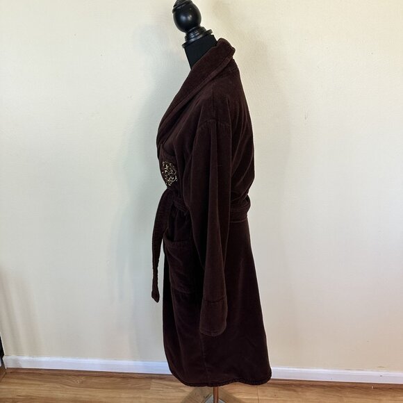 Unisex Brown Terrycloth Robe Pockets Belt Large Charter Club Gold Emblem Vtg - Picture 11 of 12